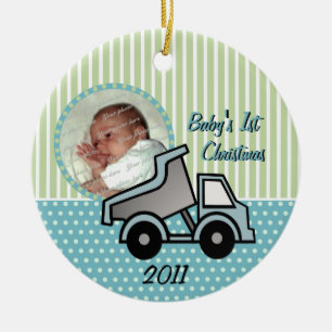 Babys First Christmas Dump Truck Photo Ceramic Tree Decoration