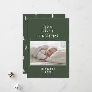 babys first christmas elegant drawn tree photo hol holiday card