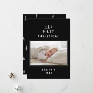 babys first christmas elegant drawn tree photo hol holiday card