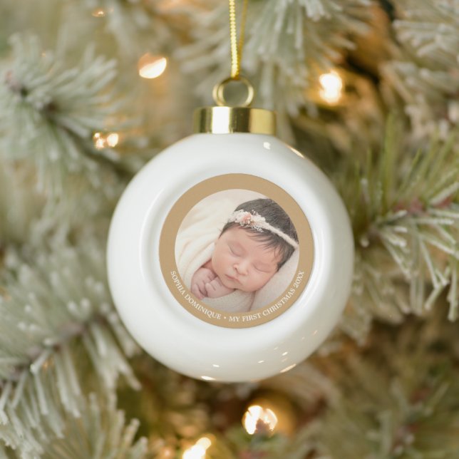 Baby's First Christmas Elegant Photo Ceramic Ball Christmas Ornament (Tree)