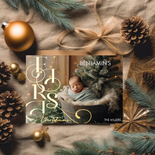 Baby's First Christmas Elegant Typography 1 Photo Foil Holiday Card