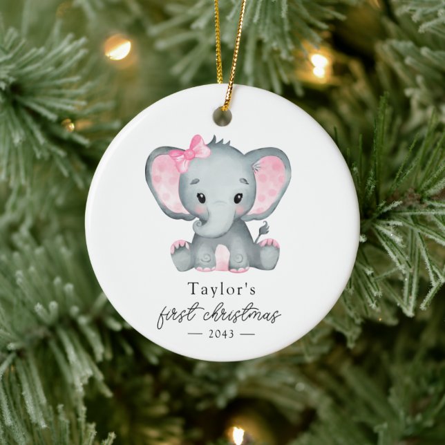 Baby's First Christmas Elephant Calligraphy Ceramic Tree Decoration (Tree)