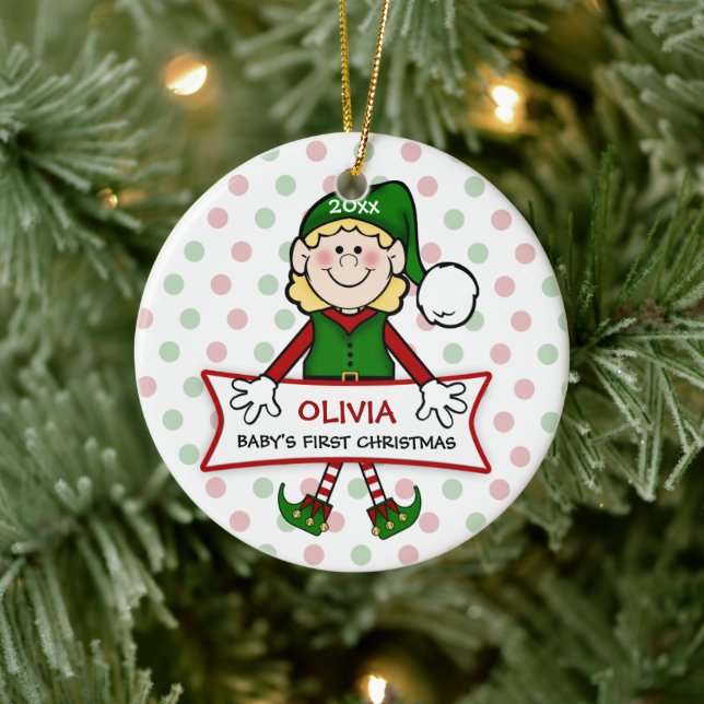 Baby's First Christmas Elf Girl Ceramic Tree Decoration (Tree)