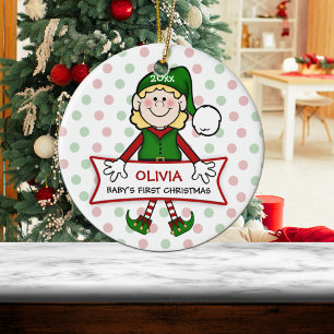 Baby's First Christmas Elf Girl Ceramic Tree Decoration