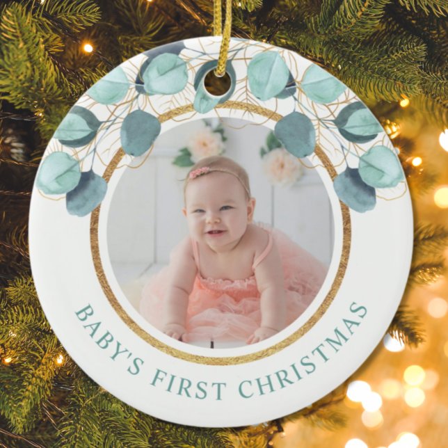 Baby's First Christmas Eucalyptus Photo Ceramic Tree Decoration (Creator Uploaded)