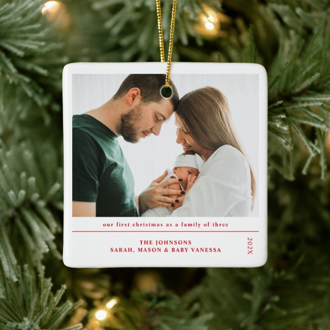 Babys First Christmas Family Birth Announcement Ceramic Ornament (Tree)