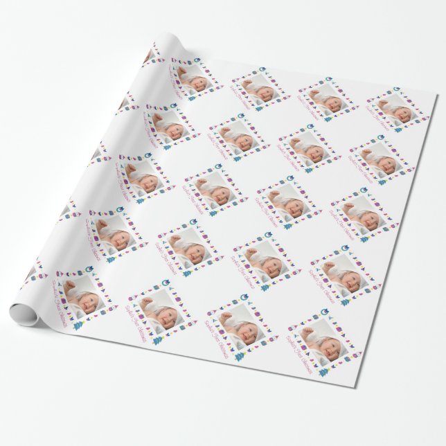 Baby's First Christmas Family Photo Customisable Wrapping Paper (Unrolled)
