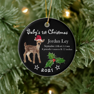 Babys First Christmas Fawn Deer Ceramic Ornament