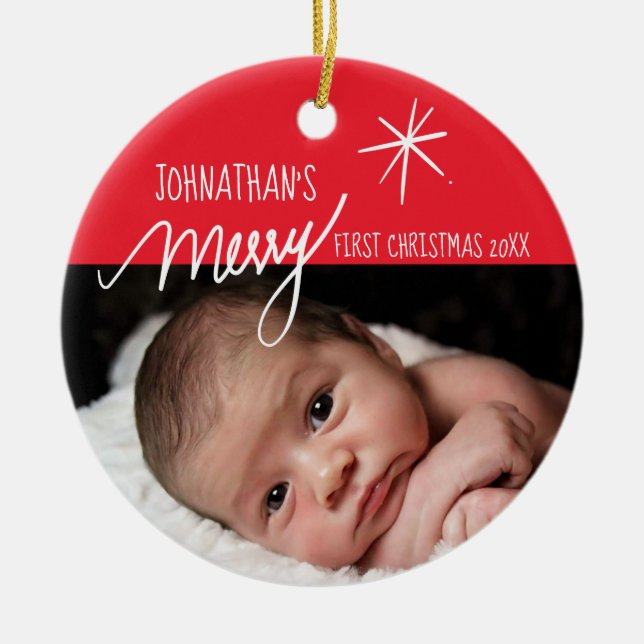 Baby's First Christmas| Festive Baby Photo Ceramic Tree Decoration (Front)