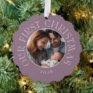 Baby's First Christmas Festive Purple Family Photo Tree Decoration Card
