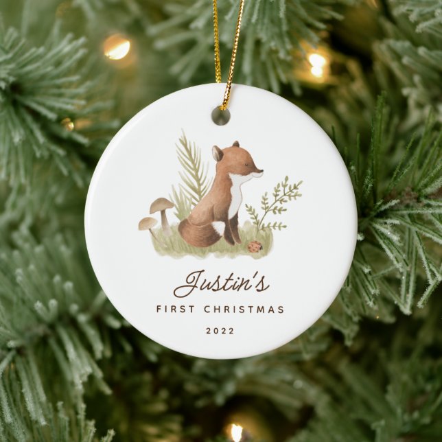 Baby's First Christmas Fox 2 Sided Photo Ceramic Tree Decoration (Tree)