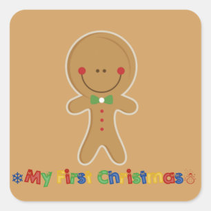 Babys First Christmas Gingerbread Boy Square Sticker