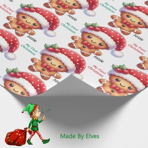 Baby's First Christmas Gingerbread Cookie Add Name Wrapping Paper