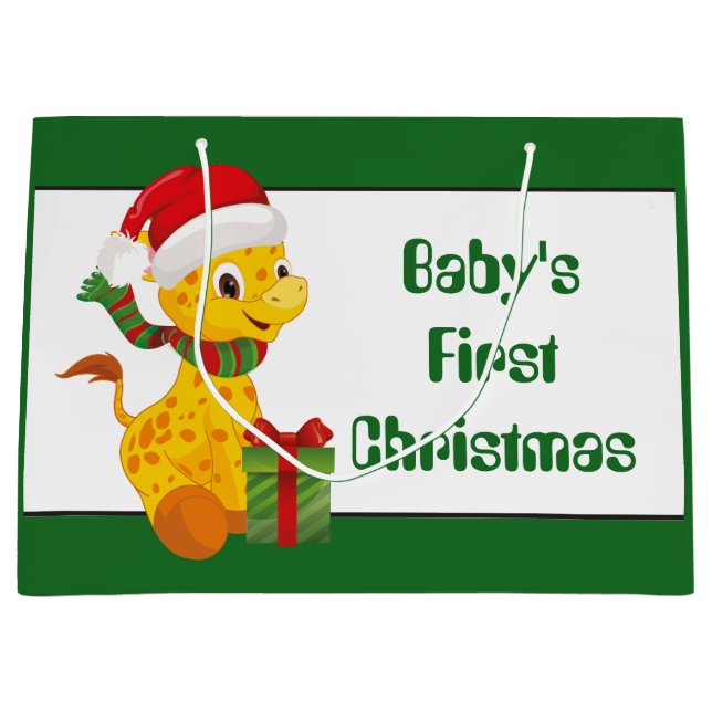 Baby's First Christmas giraffe unisex gift bag (Front)