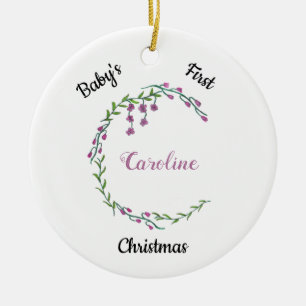 Baby's First Christmas Girly Letter C Monogram Ceramic Tree Decoration