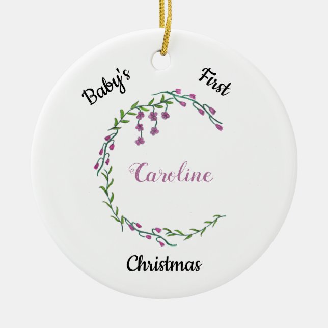 Baby's First Christmas Girly Letter C Monogram Ceramic Tree Decoration (Front)