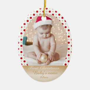 Baby's first Christmas gold and red dots Ceramic Tree Decoration