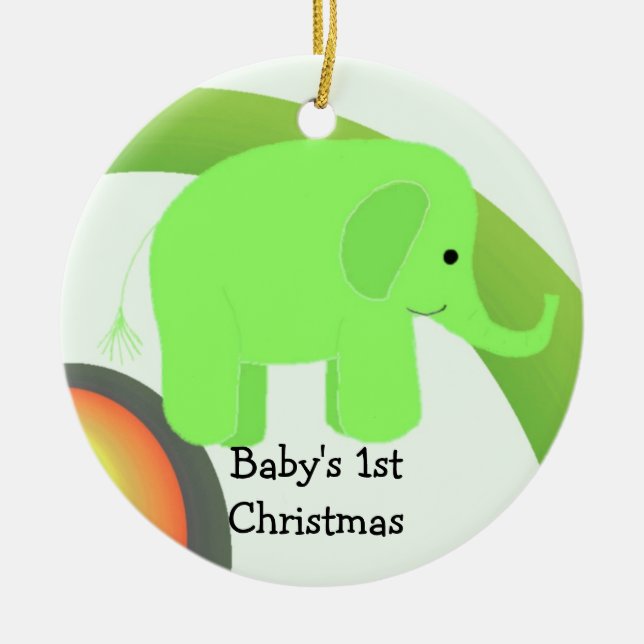 Baby's First Christmas Green Elephant Ceramic Tree Decoration (Front)