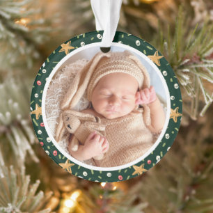 Baby's First Christmas Green Wrath Modern Elegant Ornament