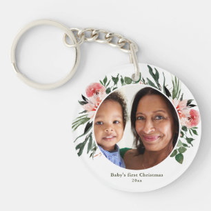 Baby's First Christmas Greenery Wreath Key Ring