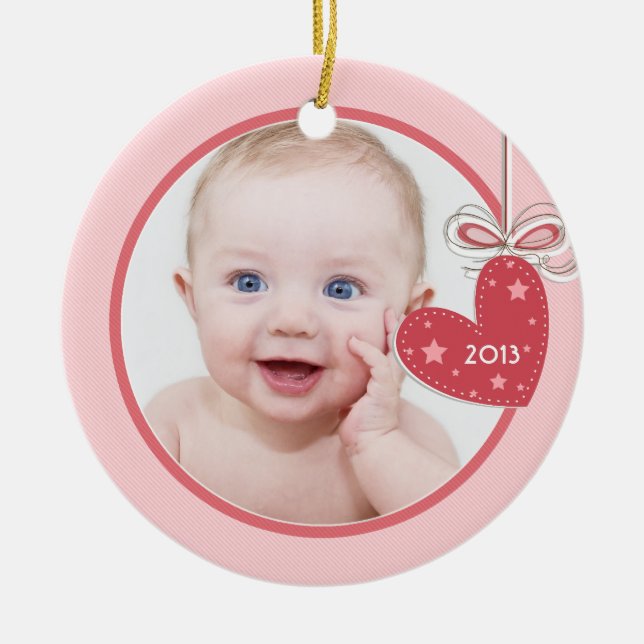 Baby's First Christmas Heart Photo Christmas Ceramic Tree Decoration (Front)