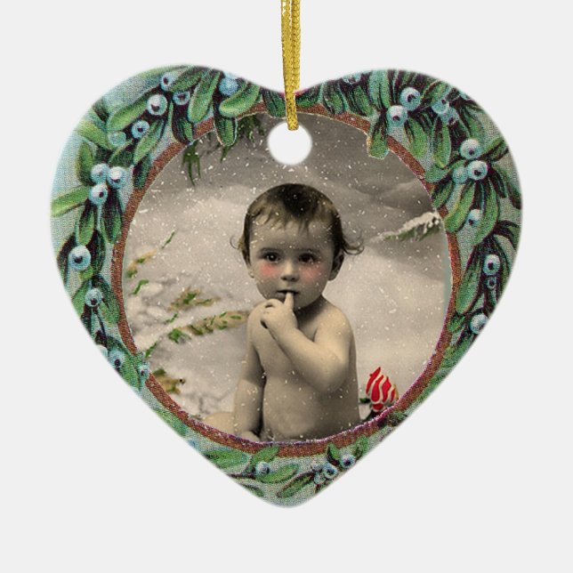 BABY'S FIRST CHRISTMAS HEART  PHOTO TEMPLATE CERAMIC TREE DECORATION (Front)