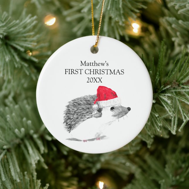 Baby's First Christmas Hedgehog Forest Boy Ceramic Tree Decoration (Tree)