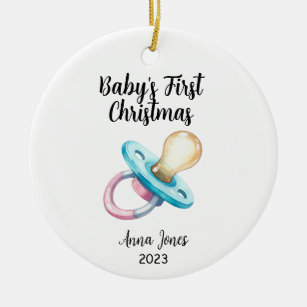 Baby's First Christmas Holiday Pacifier  Ceramic Tree Decoration