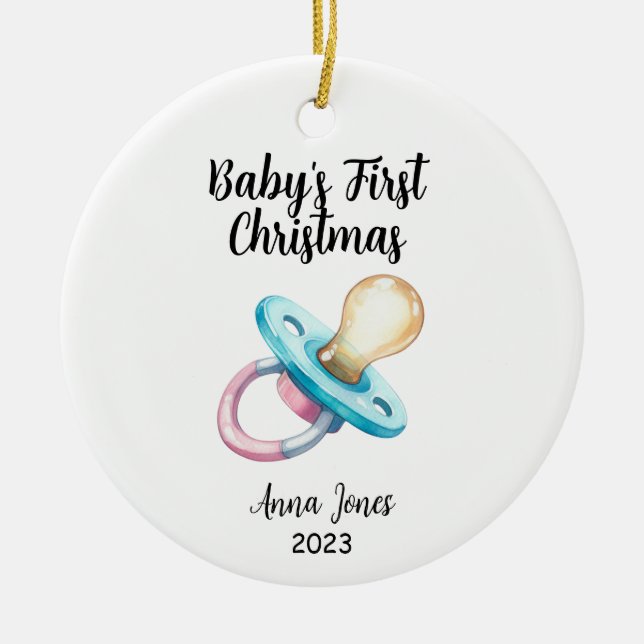 Baby's First Christmas Holiday Pacifier  Ceramic Tree Decoration (Front)