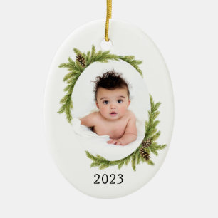 Baby's First Christmas Holiday Photo and Year Ceramic Tree Decoration