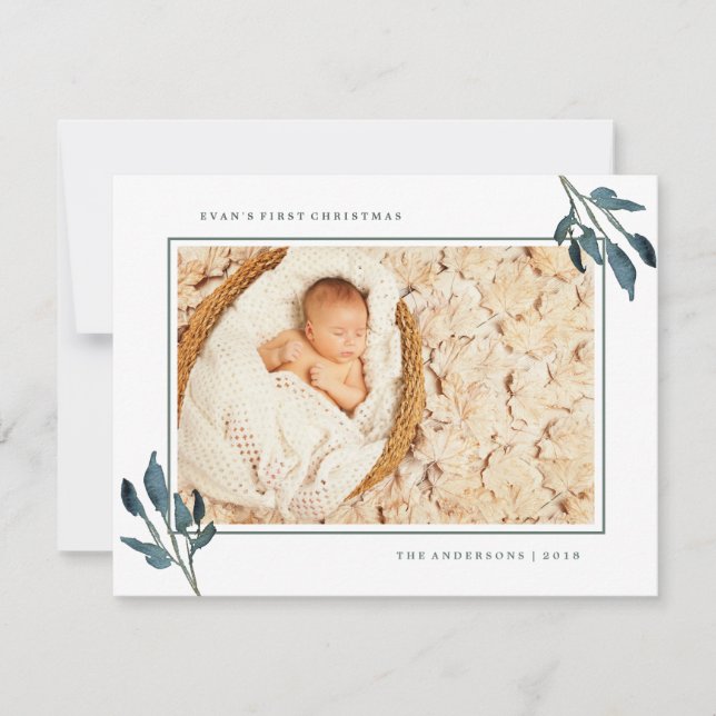 Baby's First Christmas Holiday Photo Card (Front)