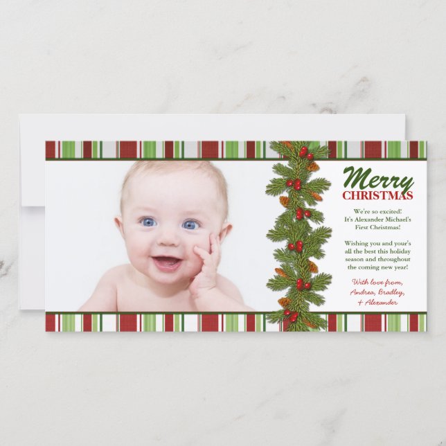 Baby's First Christmas Holiday Photo Card (Front)