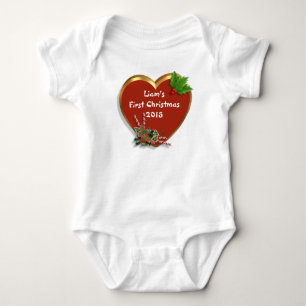 Babys First Christmas holiday t-shirt personalised Baby Bodysuit