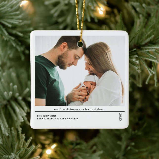 Babys First Christmas Joyful Birth Announcement Ceramic Ornament (Tree)