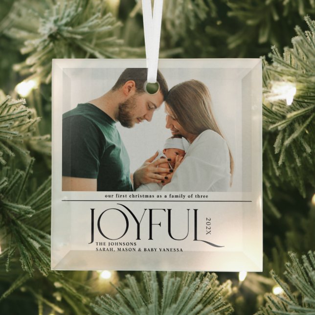 Babys First Christmas Joyful Birth Announcement Glass Tree Decoration (Insitu)
