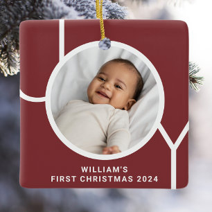 Baby's First Christmas Keepsake Photo Red Ceramic Ornament