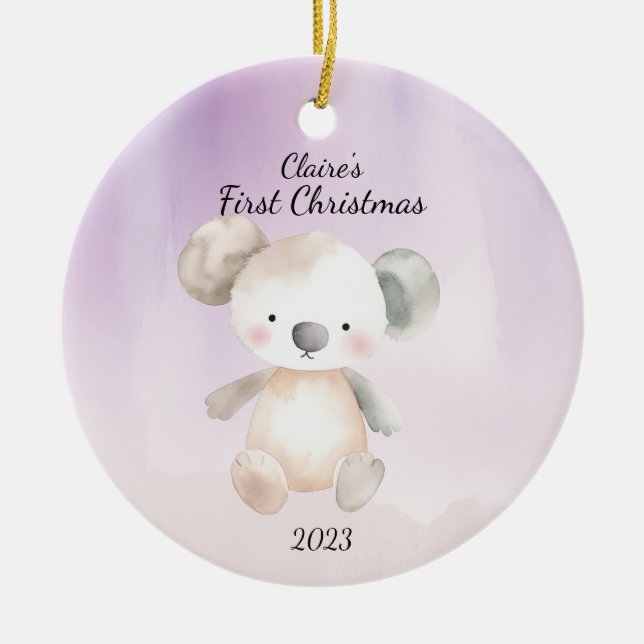 Baby's First Christmas Koala Bear Personalised Ceramic Tree Decoration (Front)