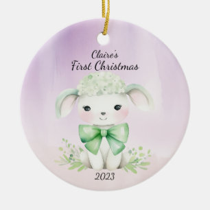 Baby's First Christmas Lamb Personalised Ceramic Tree Decoration