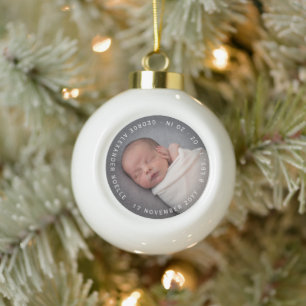 Baby's First Christmas Minimalist Circle Photo Ceramic Ball Christmas Ornament