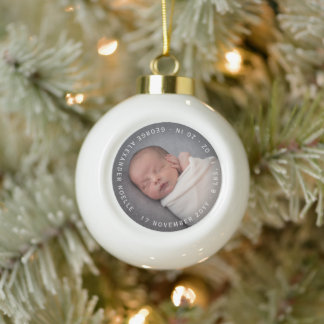 Baby's First Christmas Minimalist Circle Photo Ceramic Ball Christmas Ornament
