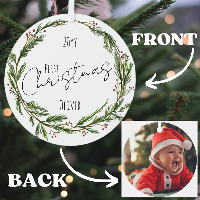 Baby's First Christmas Mistletoe Wreath and Photo Metal Tree Decoration (Creator Uploaded)