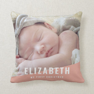 Baby's First Christmas Modern Chic Photo Year Cushion