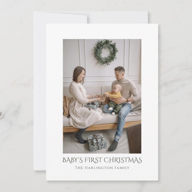 Baby's First Christmas Modern Family Photo  Holiday Card (Front)