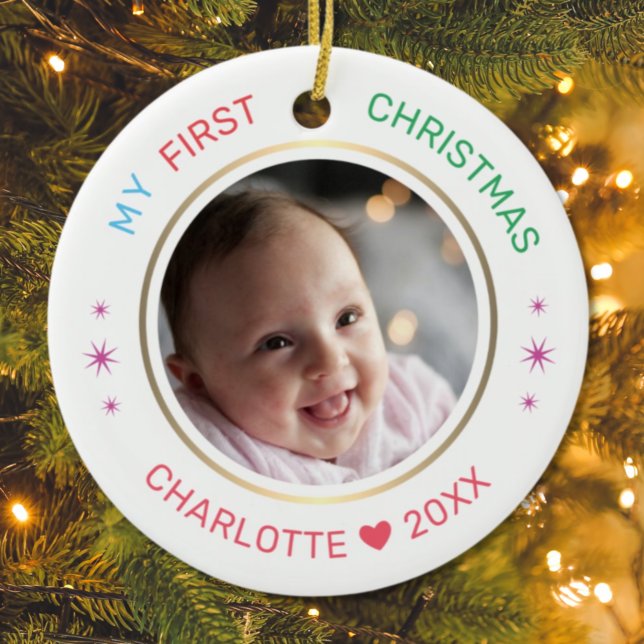Baby's First Christmas Modern Photo Ceramic Tree Decoration (Creator Uploaded)