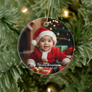 Baby's First Christmas Modern Photo Ornament