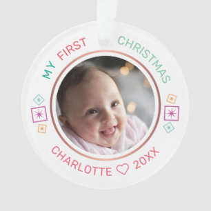 Baby's First Christmas Modern Photo Ornament