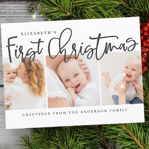 Baby's First Christmas Modern Simple Chic Photo Holiday Postcard