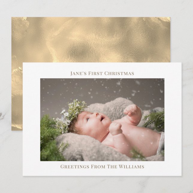 Baby's First Christmas Modern Simple Photo Card (Front/Back)