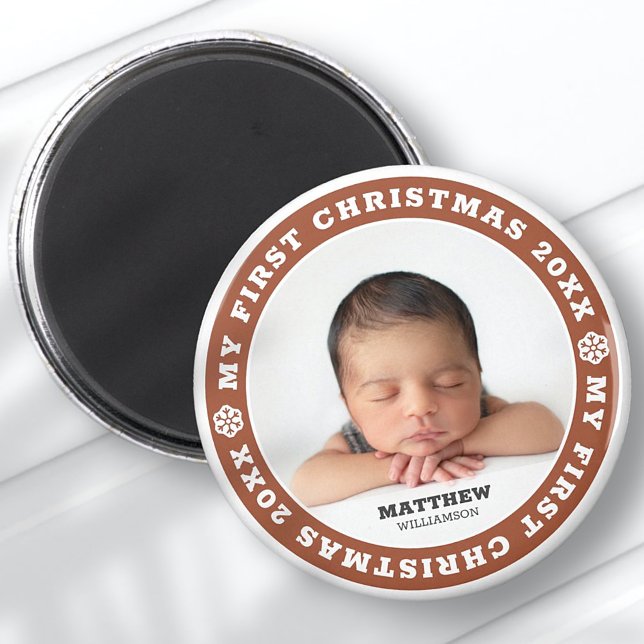 Baby's First Christmas Modern Snowflake Photo Magnet (Creator Uploaded)