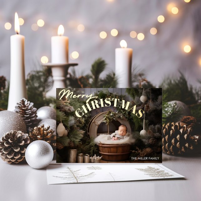 Baby's First Christmas Modern Typography 1 Photo Foil Holiday Card (Baby's First Christmas Modern Typography 1 Photo Foil Holiday Card)